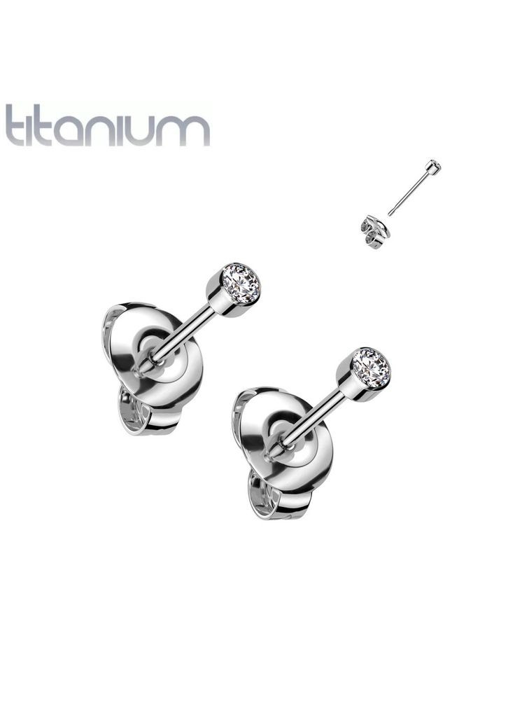 Титановые серьги-гвоздики (пусеты) T23ER02-03-C с фианитом (3 мм), серебристого цвета Spikes (333698100)