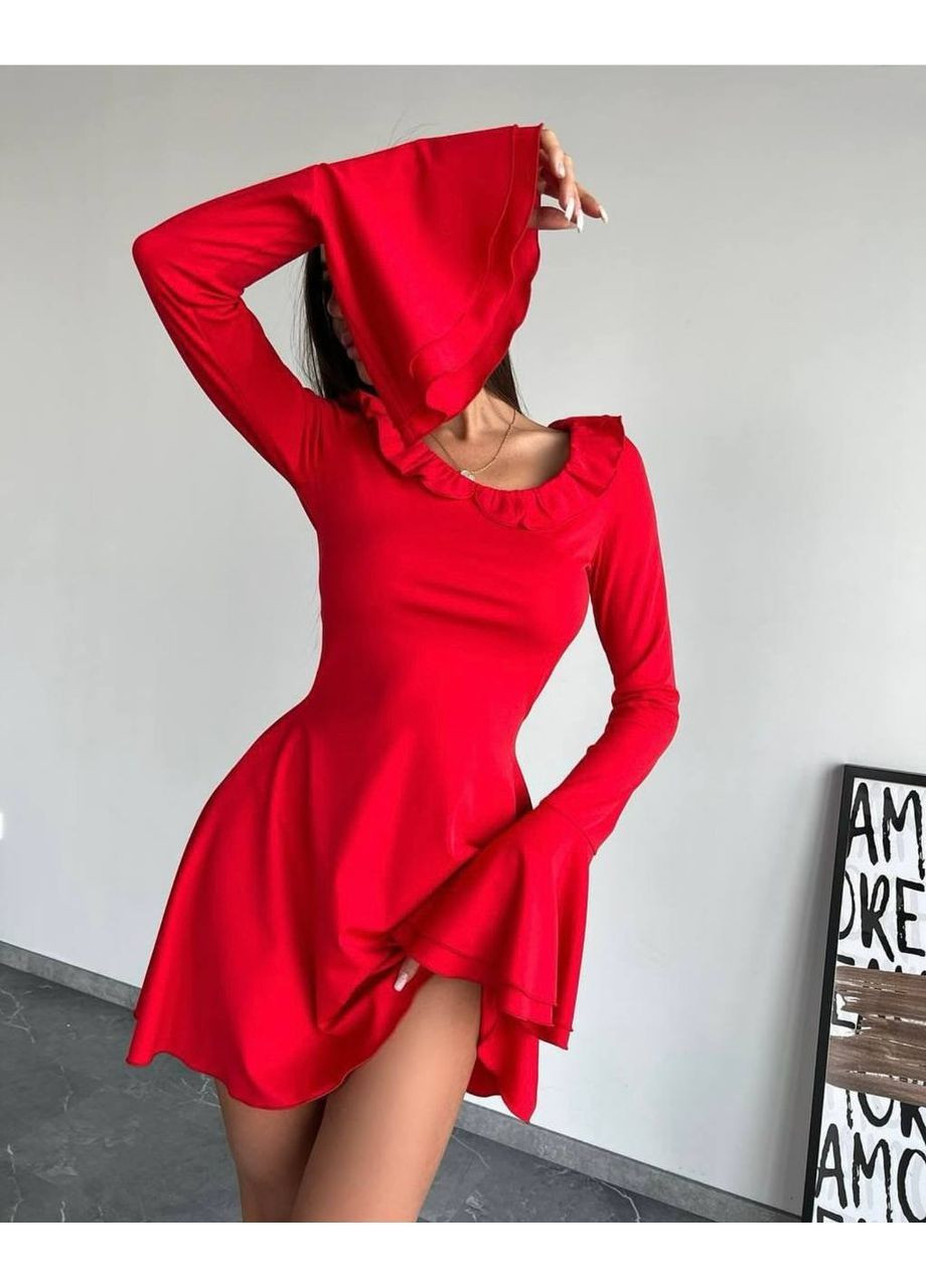 Красное кэжуал изысканное мини платье с пышной юбкой Adelante однотонное