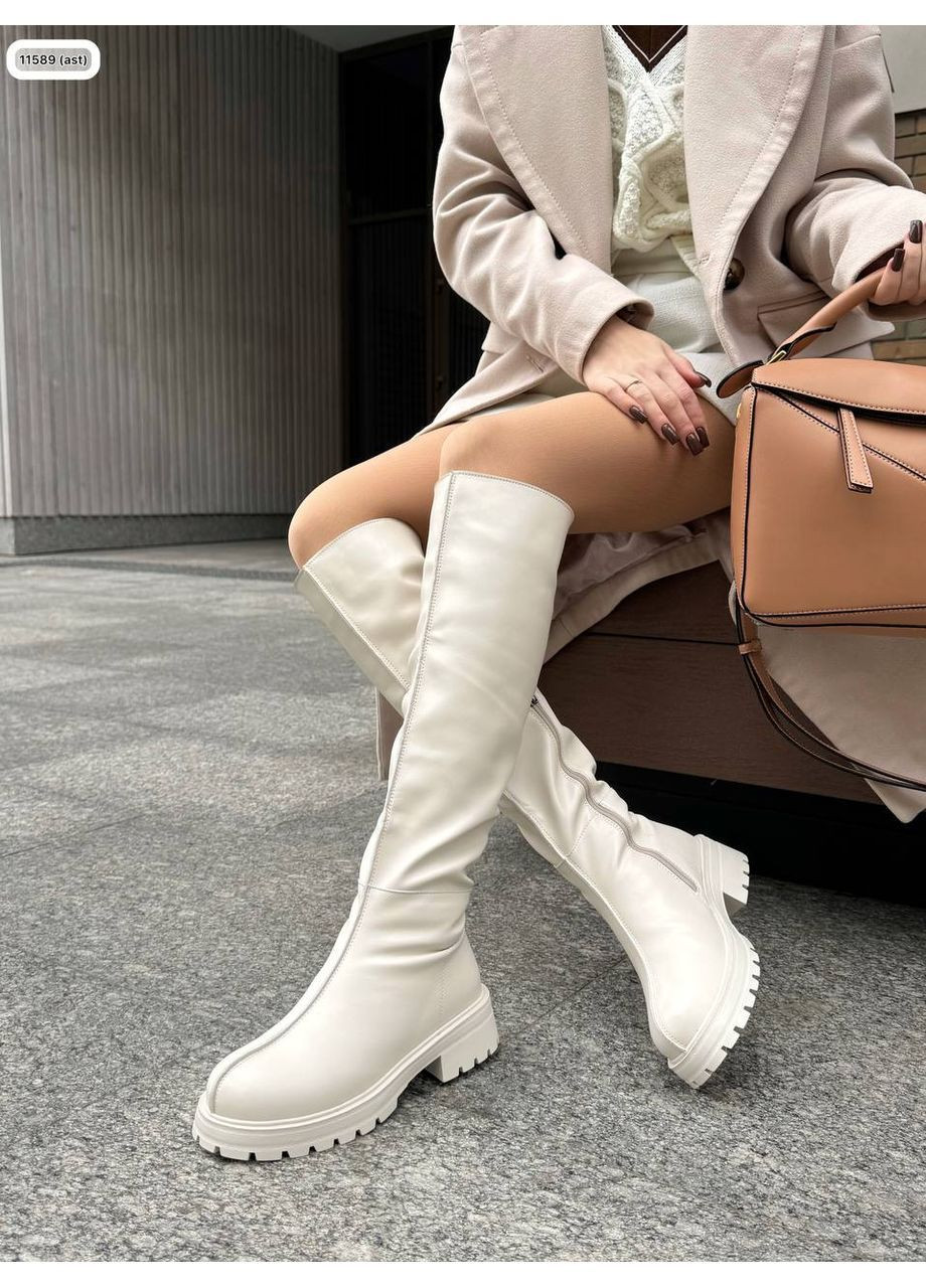 Жіночі стильні зимові чоботи натуральна шкіра колір молочний No Brand (365639606)