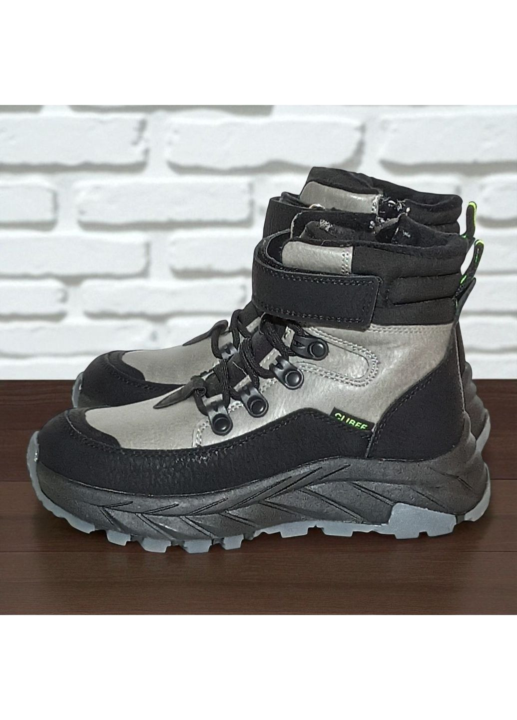 Серые зимние ботинки для мальчика, зимние дутики для мальчика, зимние хайтопы для мальчика, зимние ботинки на липучках клиби Clibee на липучке