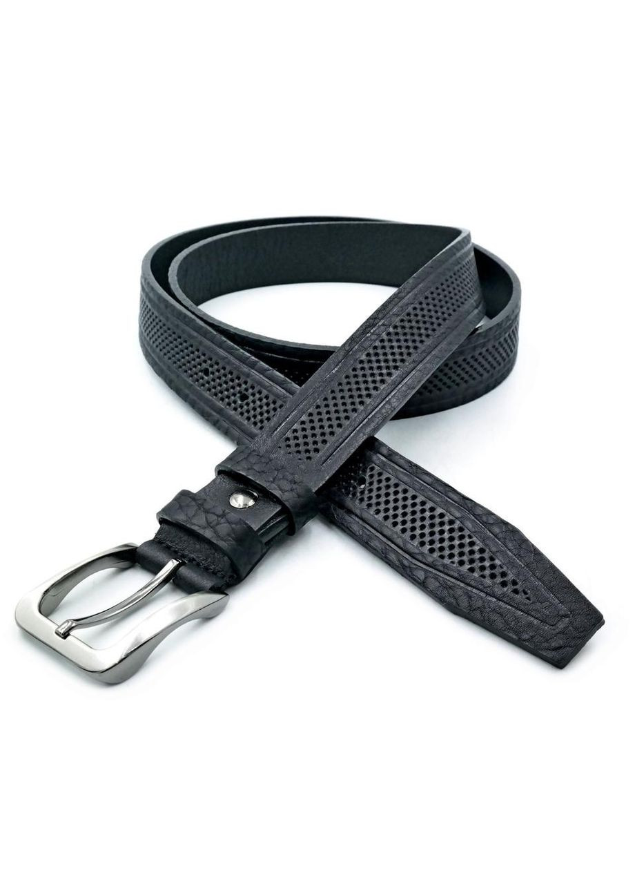 Шкіряний чоловічий ремінь 3,3 х 105-125 см Чорний Weatro (302519492)