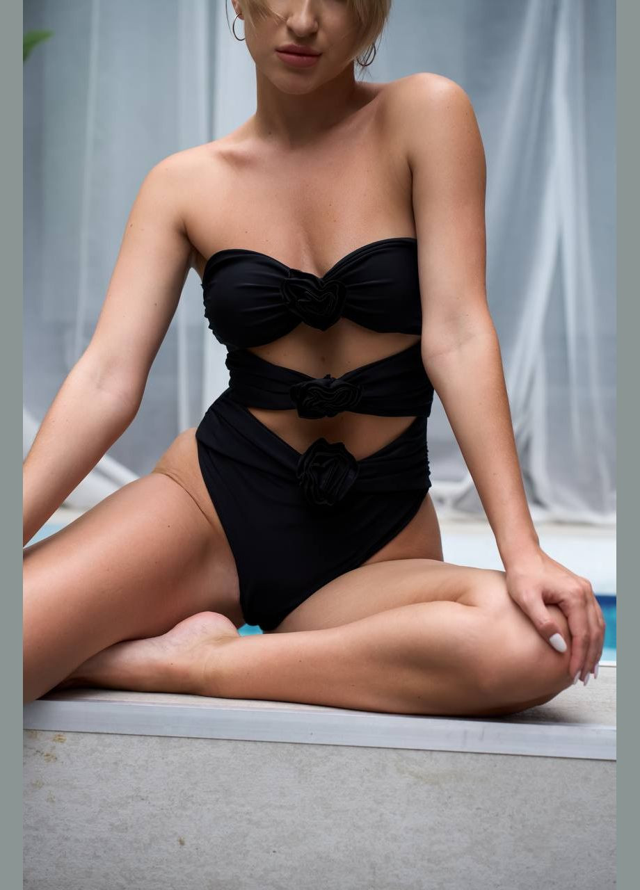 Чорний купальник суцільний трендовий з трояндами Simply sexy