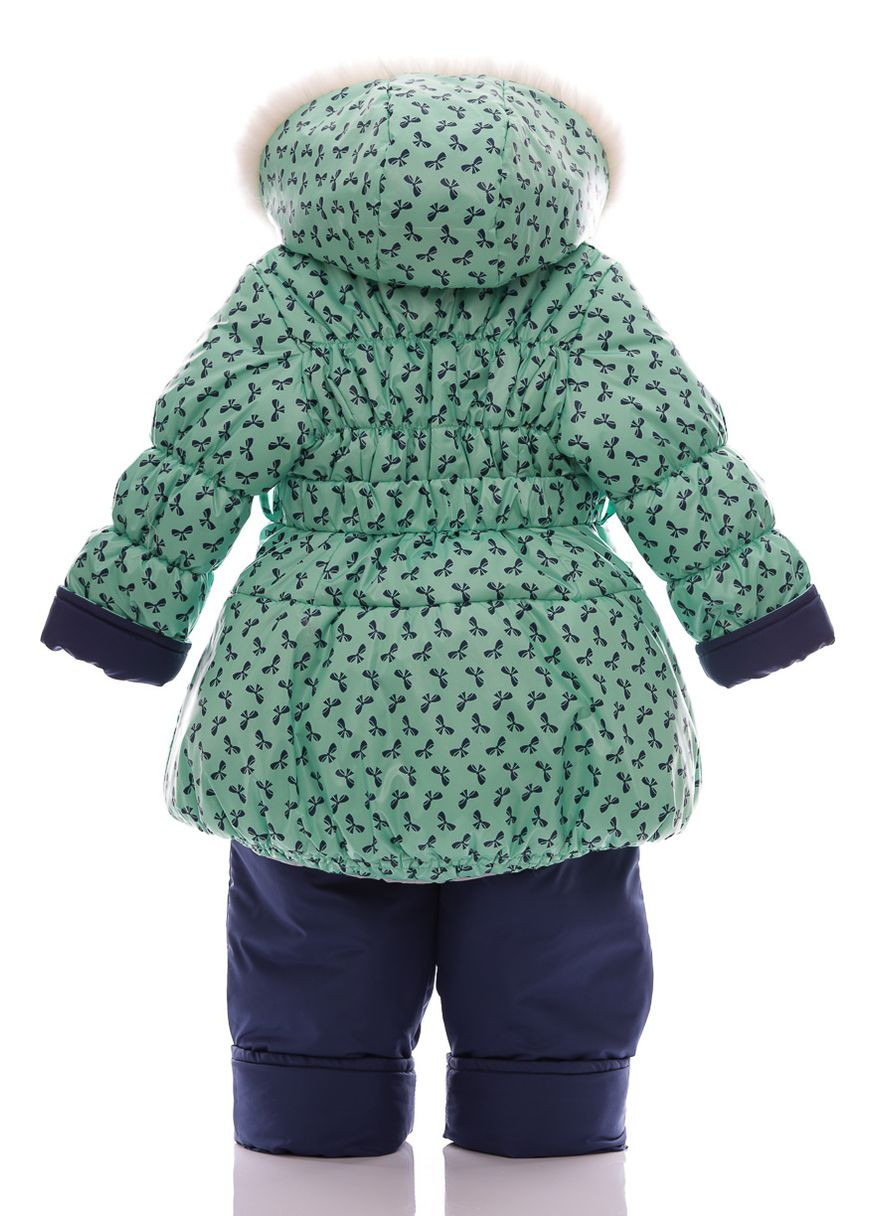 Зеленый зимний комбинезон на синтепоне для девочки колокольчик с принтом бантиков мятный 116 см (50745) BABYKROHA
