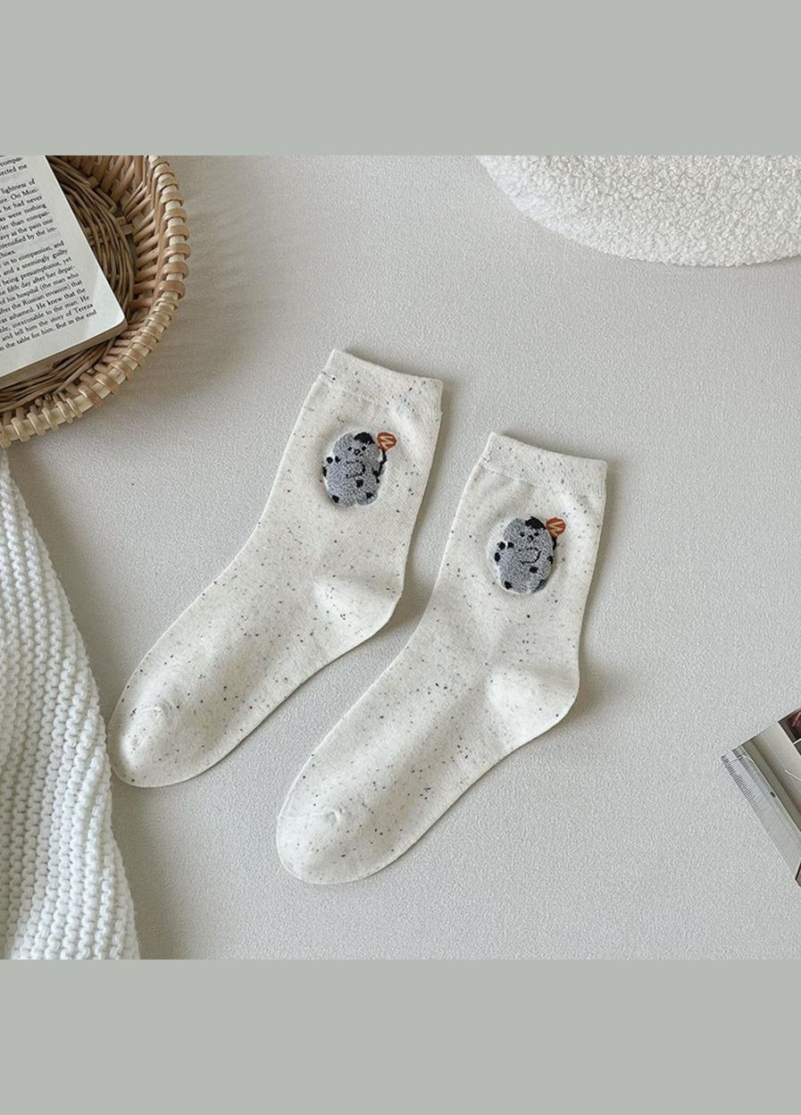 Бежеві шкарпетки жіночі високі, бавовняні 35-40р. однотонні з тваринками, набір 5 шт, бежеві (336385937)