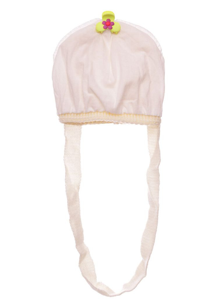 Шапка на завязках для девочки вязка на трикотаже светло-желтая 0м+ (50244) BABYKROHA (317042834)