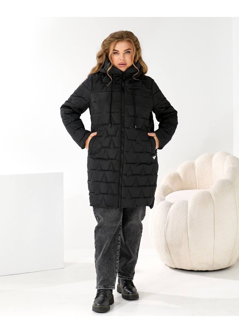 Чорна зимня куртка 841 плащівка еммі утеплювач еко пух 200 з капюшоном Україна