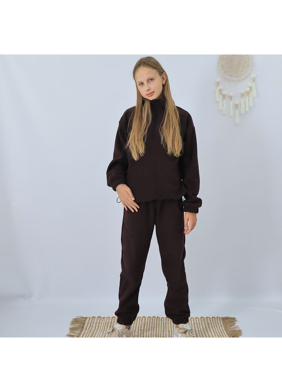 Коричневий зимній дитячий флісовий теплий костюм на зиму (толстовка на затяжках+штани) шоколад брючний No Brand
