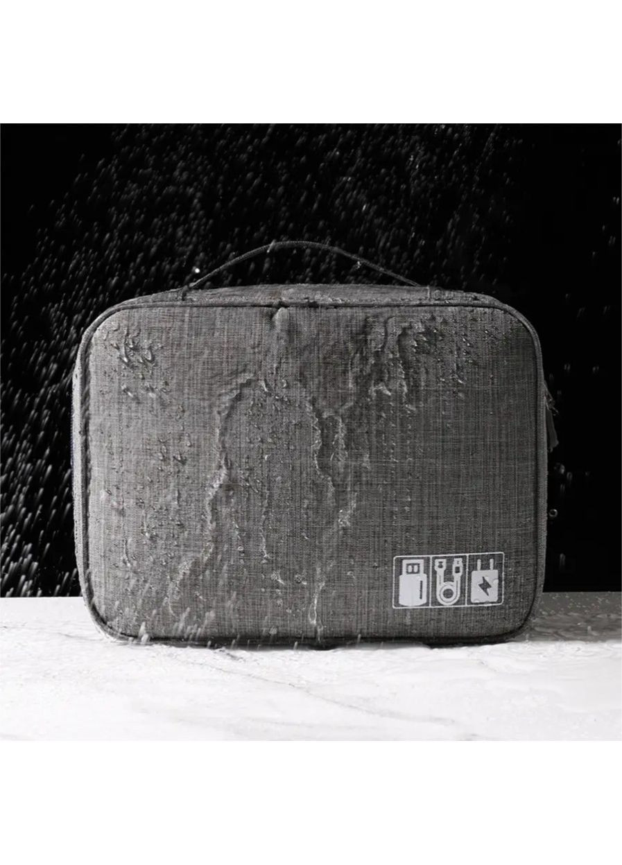 Дорожній органайзер для кабелів і зарядних пристроїв, сумка-чохол з ручкою Oxford 300D, сірий, компактний No Brand (363052180)