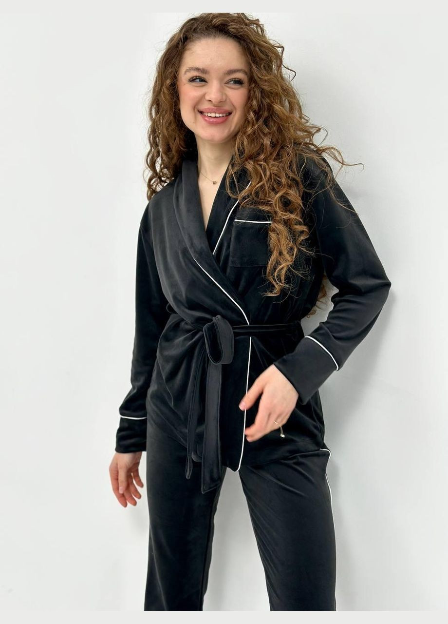 Черная всесезон женская велюровая пижама больших размеров L&L