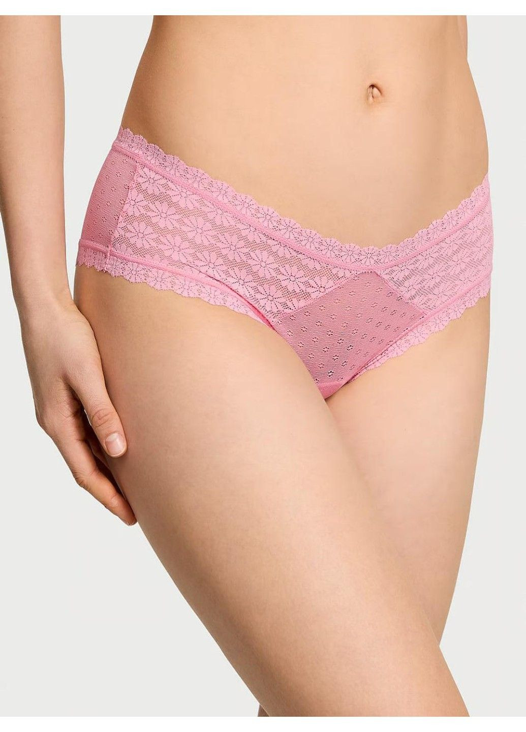 Трусики-чики женские кружевные Daisy Lace Cheeky Panty розовые Victoria's Secret (354720980)