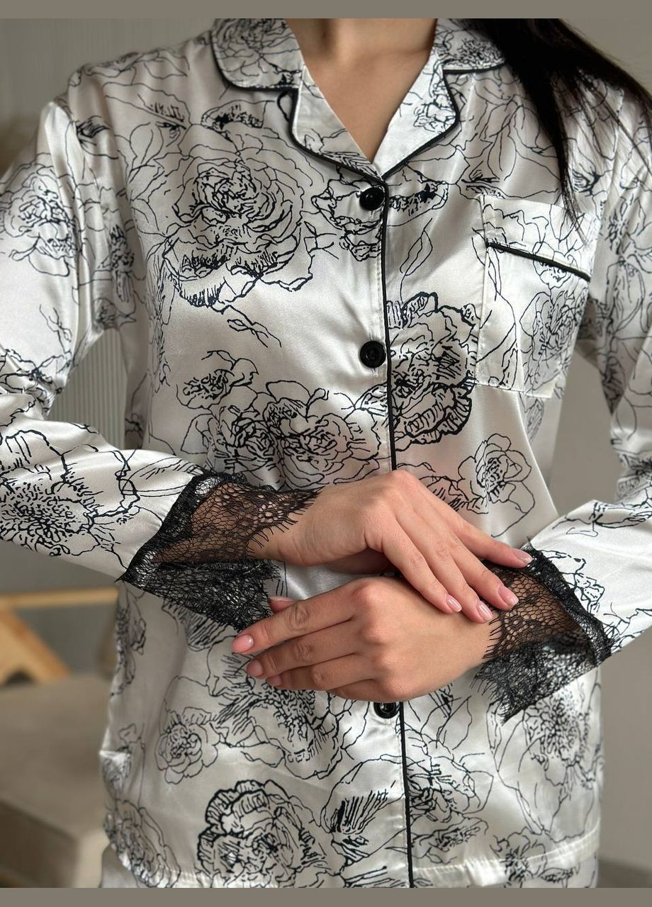 Біла всесезон стильний домашній костюм-піжамка сорочка + брюки Vakko