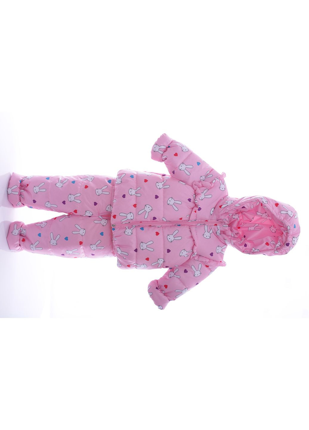 Рожевий демісезонний комбінезон для дівчинки на холлофайбері з принтом зайчиків малюк рожевий 86 см (41297) BABYKROHA