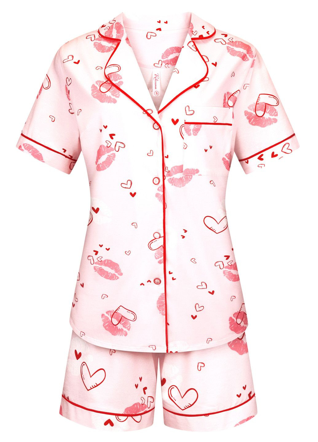 Світло-рожева всесезон піжама жіноча "kisses" сорочка + шорти Roksana