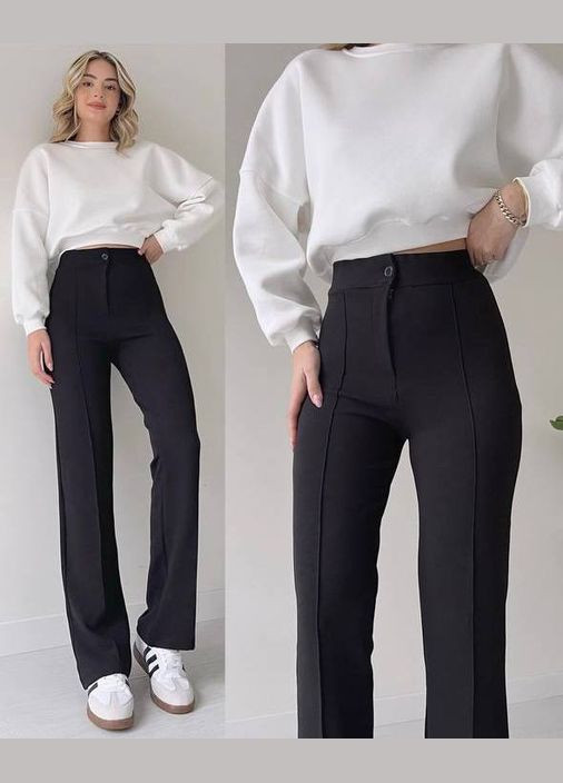 Шикарні еластичні штани з креп-дайвінгу, які будуть ідеально сидіти на будь-якій фігурі, чорні штани на високій посадці. No Brand 464 (278615405)