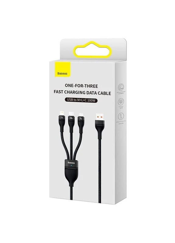 Кабель Flash Series Ⅱ One-for-three Fast Charging Data Cable USB to M + L + C 100W 1.2m Черный Baseus (388771356)