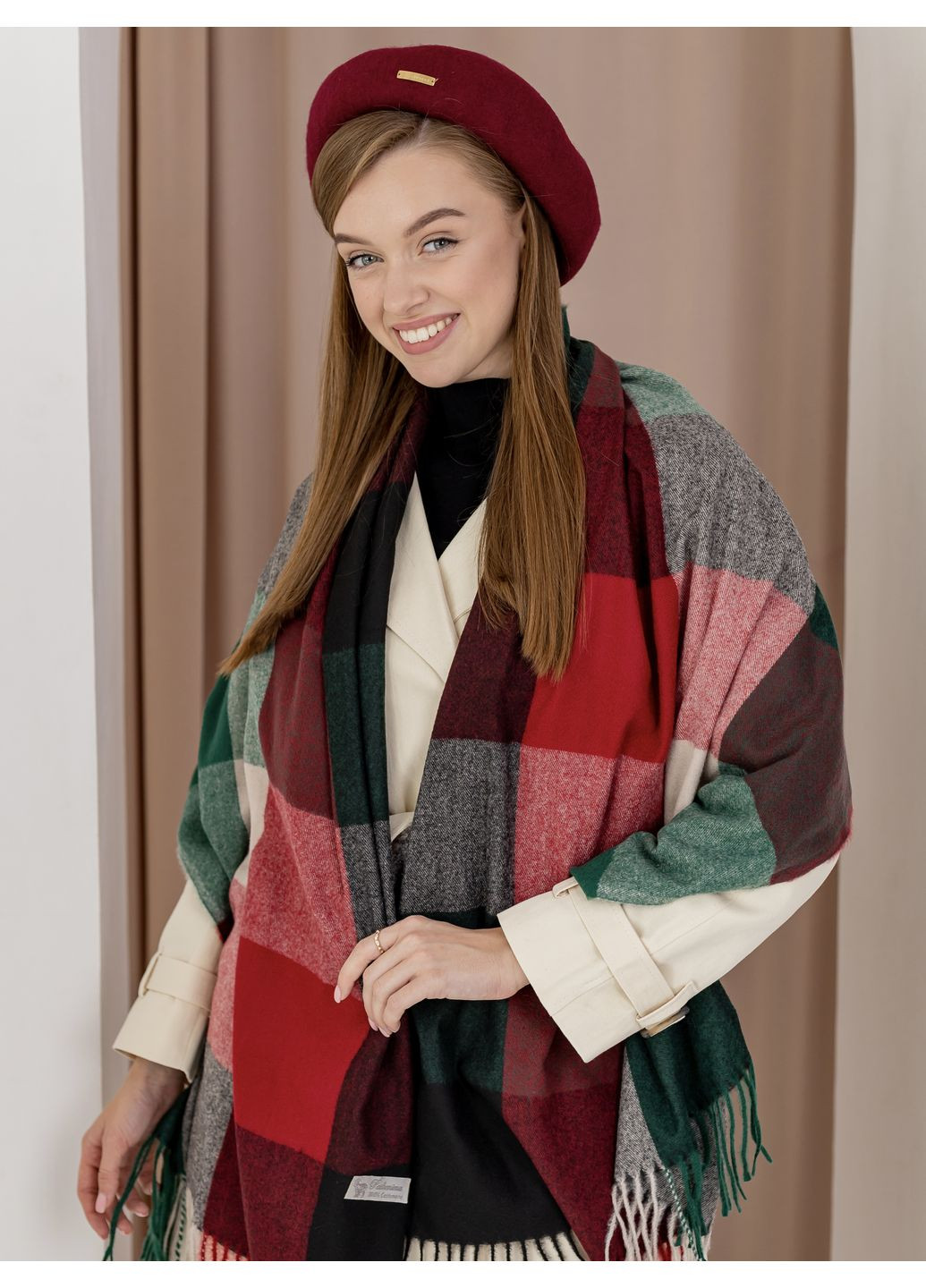 Кашеміровий палантин шарф у клітину з бахромою PASHMINA No Brand (362666277)