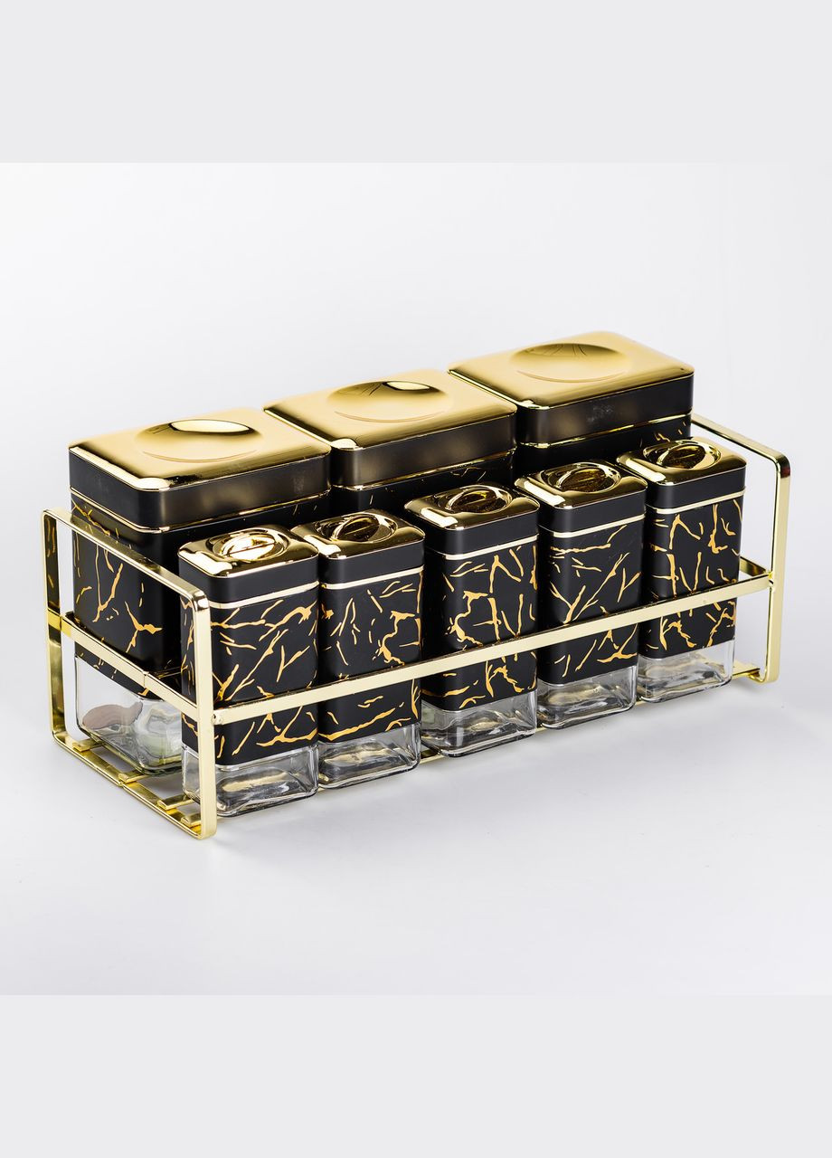 Набір для приправ та спецій на підставці 8 штук з кришками Чорний HP-1364 Yiwu (322654101)