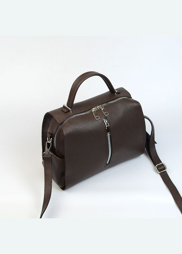 Коричнева шоколадна жіноча шкіряна сумка з ручкою на блискавці Serebro (342374873)