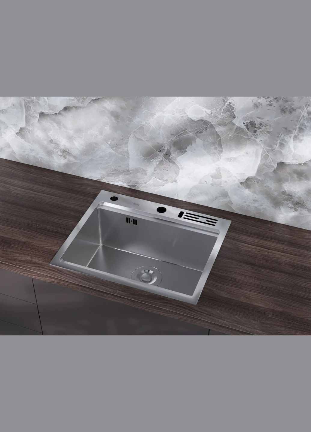 Кухонна мийка накладна з нержавійки 1.5 мм кухонна станція NS-5747 Nett (336937156)