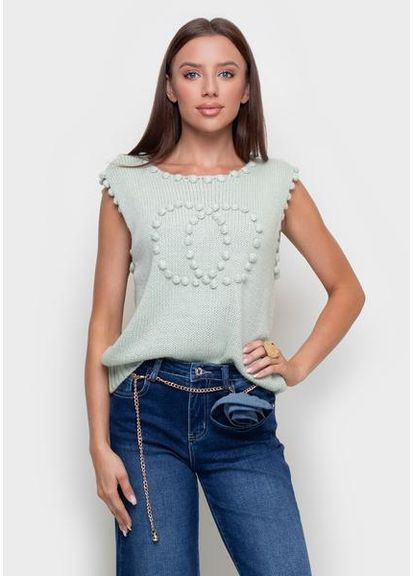 Бирюзовый вязанный жилет с помпонами 6605-em mint sam onesize Samange