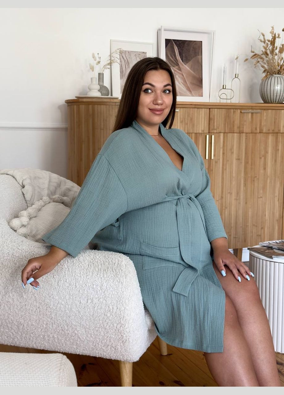 Женский халат-кимоно для беременных из муслина темно-оливковый Cosy (299339303)