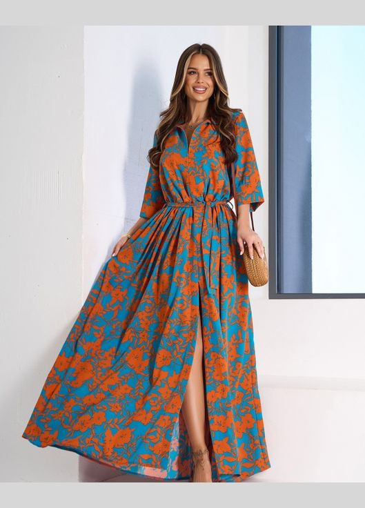 Бирюзовое повседневный платья клеш ISSA PLUS с цветочным принтом