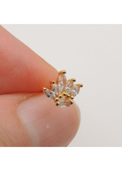 Золотиста сережка для пірсингу носа у вигляді корони з білими кристалами фіанітами AurumLux413 Liresmina Jewelry (365777315)