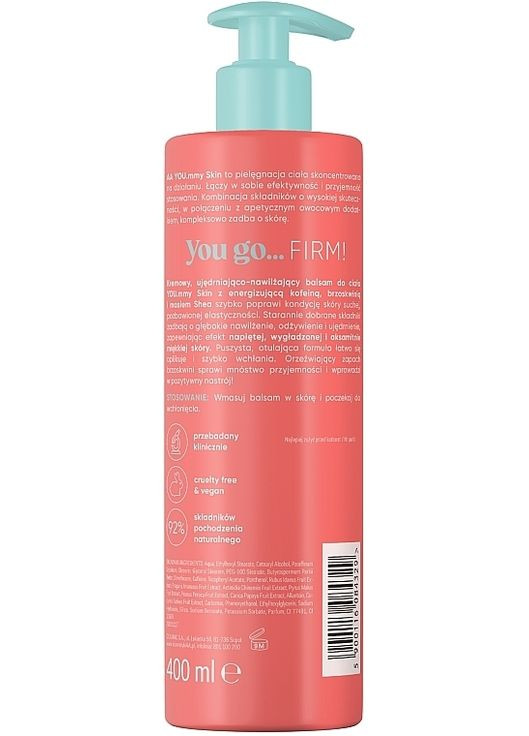 Зміцнювальний і зволожувальний лосьйон для тіла з кофеїном і персиком Cosmetics YOU.mmy Peach Firm 400ml (1198400-31097691) AA (368654740)