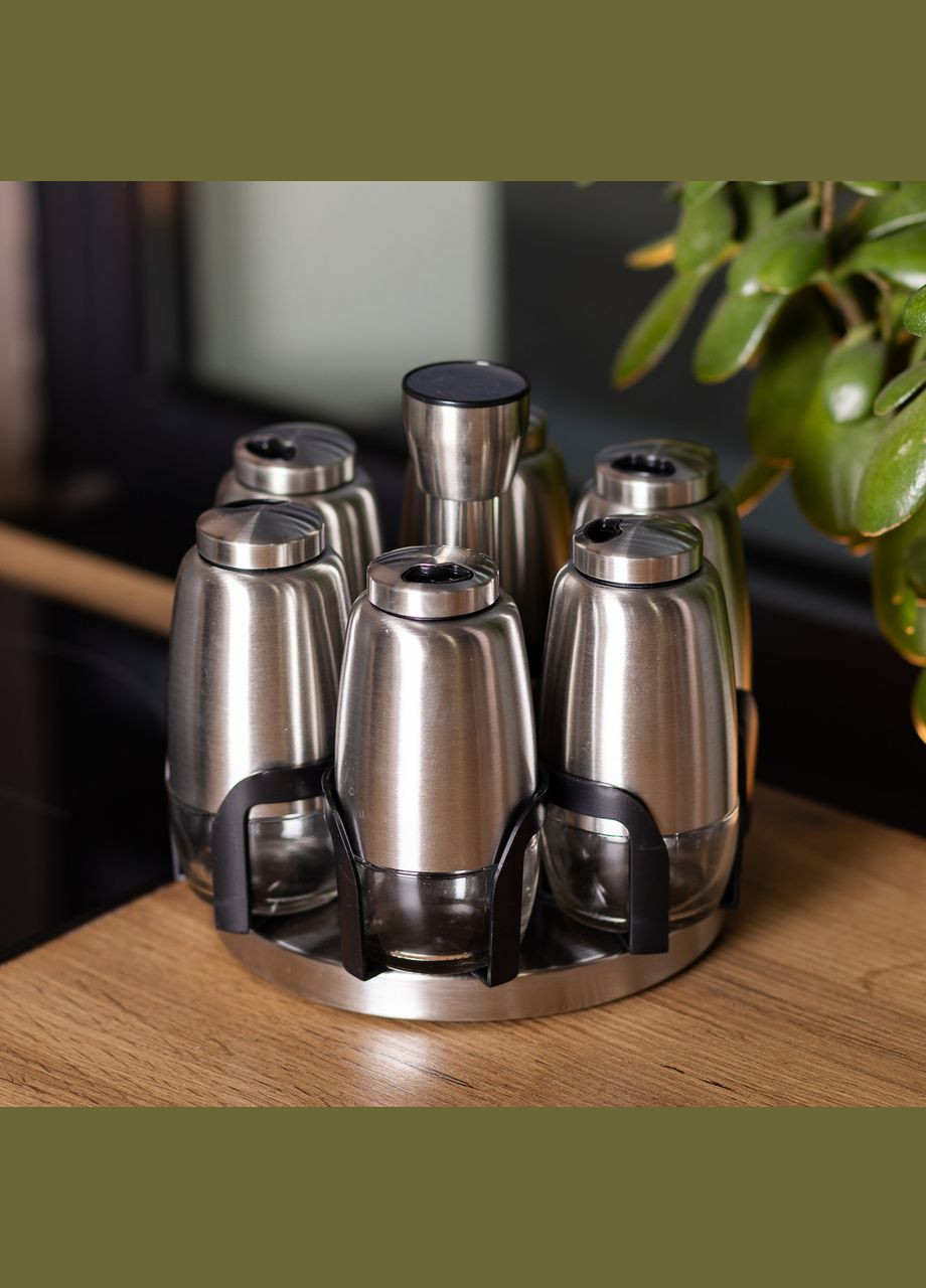 Набір для спецій на поворотній підставці 6 штук по 120 мл, хром Yiwu (326599378)