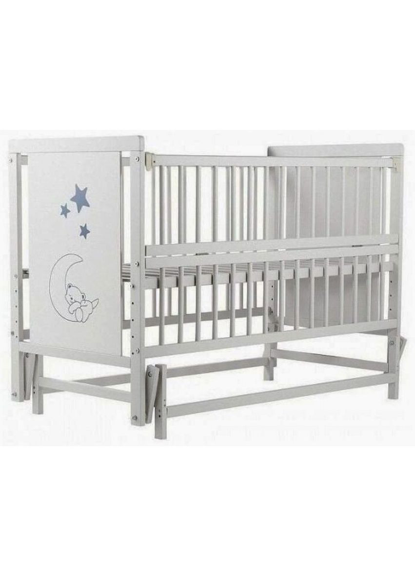 Ліжечко дитяче Ведмедик 9800-DVO-07 Сірий з принтом дерев'яна з 3 рівнями висоти днища Дубок (329444259)