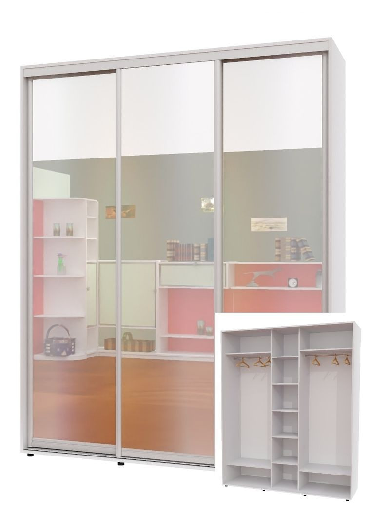 Шафа-купе тридверна 200*60*240 см Білий 3 двері Дзеркало ШК-04 Алекса (356774189)