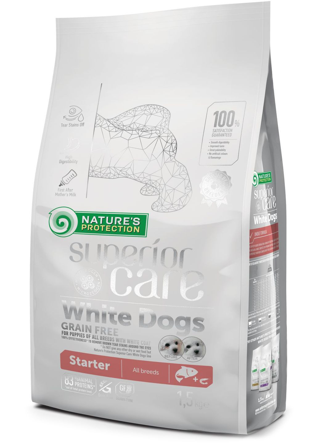 Сухий корм для цуценят Superior Care White Dogs Grain Free Starter All Breeds 1,5 кг (4771317456694) Nature's Protection (316653138)
