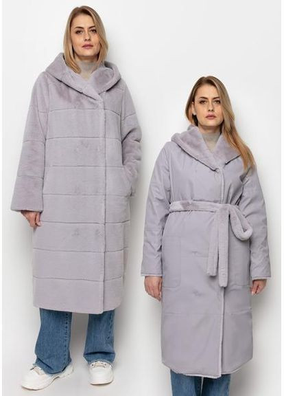 Шуба из эко меха 1100M-C Грифельний/Сталевий SAM M Samange (367582314)