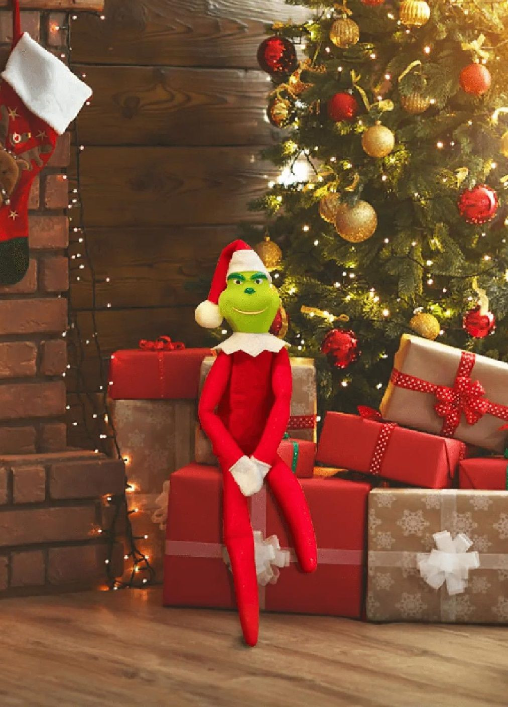 Новорічна іграшка фігурка прикраса для ялинки на полицю з персонажем Грінчем текстиль пластик 30 см (478956-Prob) Червоний Unbranded (315012004)