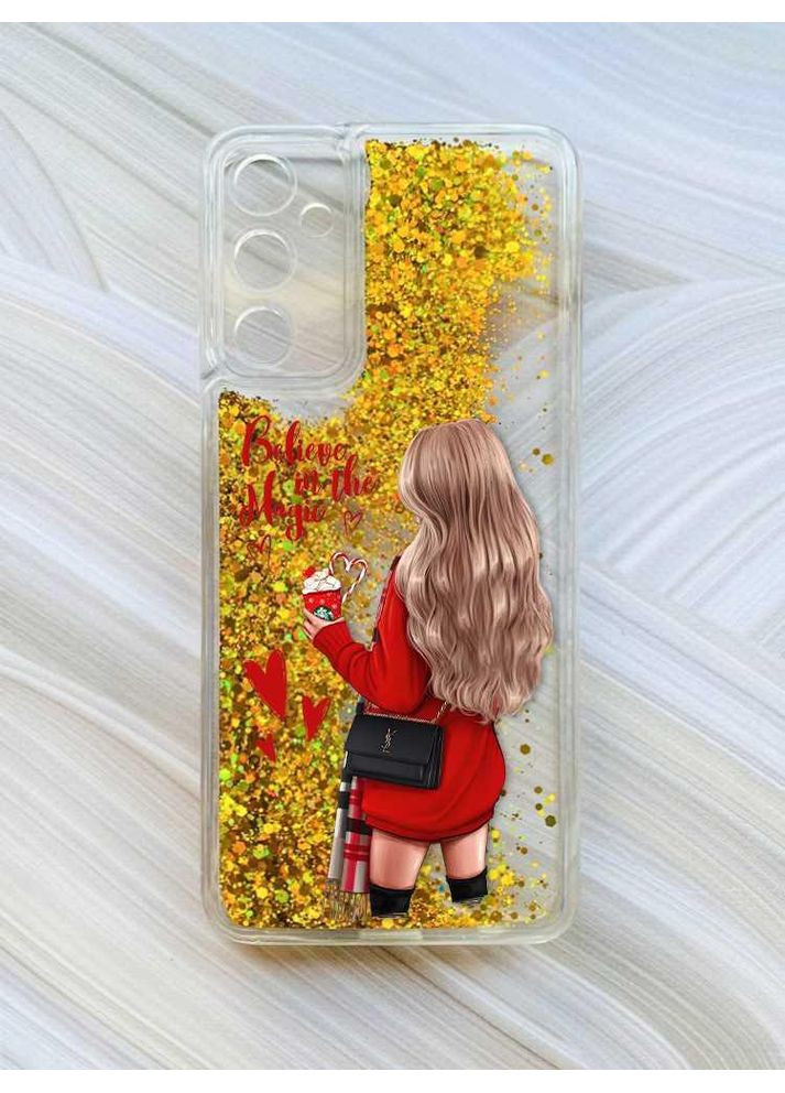 Чохол з плаваючими блискітками на Samsung Galaxy A35 (A356) Золотий:: Дівчина з кавою (принт 137) CASE CONTROL (360711528)