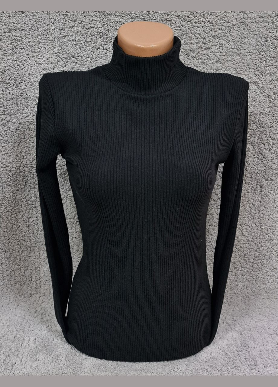 Черный зимний водолазка гольф женский теплый классический рубчик однотонный с воротом стойка Leliss