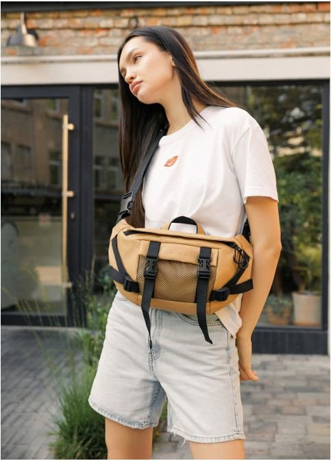 Большая женская поясная сумка бананка из экокожи Бежевая (869038721) Sambag (361244970)