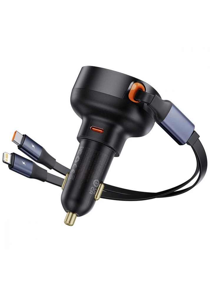 АЗП Enjoyment Pro Car Charger Type-C + Retractable C & iP Cable 60W black Baseus (360394794)