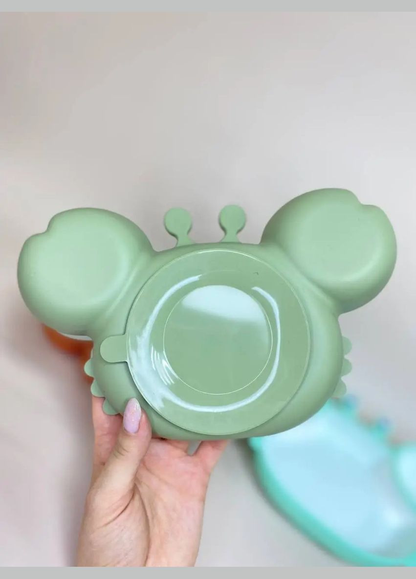 Тарелка детская на присоске на 3 секции Краб 6878 15х23 см зеленая No Brand (347229381)