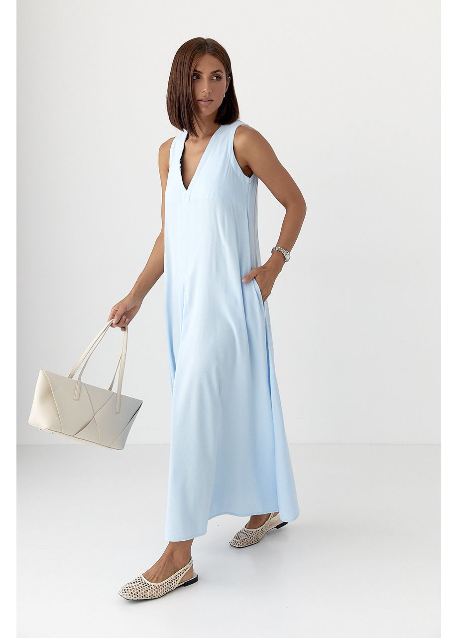 Голубое деловое женское платье с v-образным вырезом - лимонный цвет Lurex