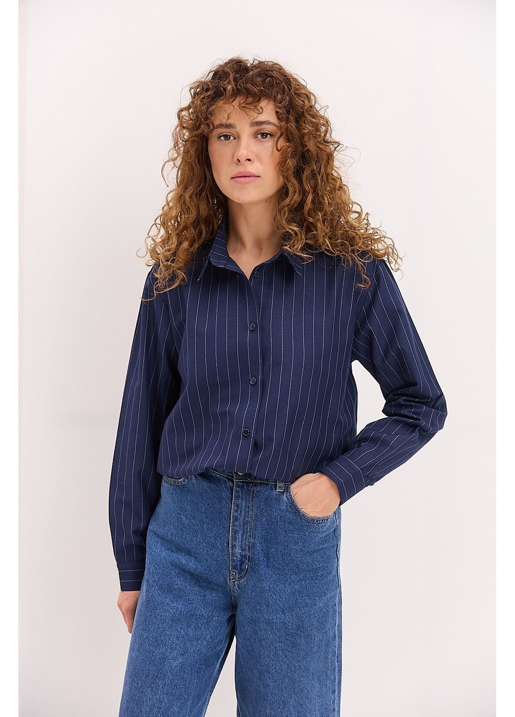 Жіноча смугаста сорочка oversize сіра Arjen (361056878)