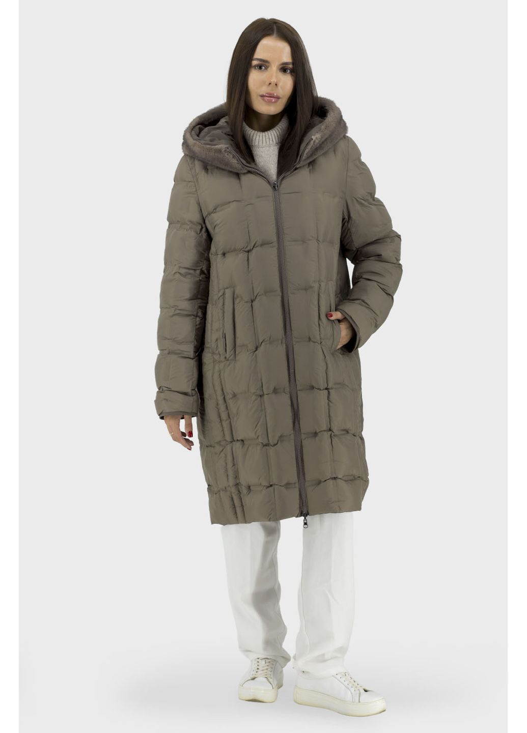 Оливковий (хакі) зимній Пуховик No Brand