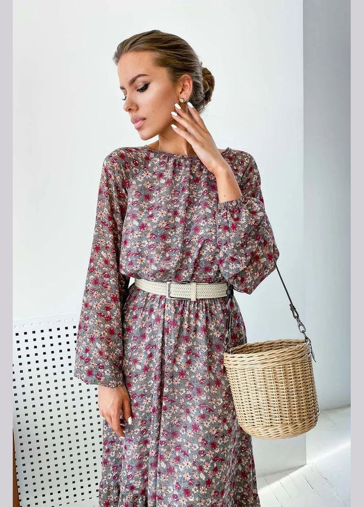 Сіра повсякденний, кежуал сукня з пишною спідницею Seventeen з квітковим принтом