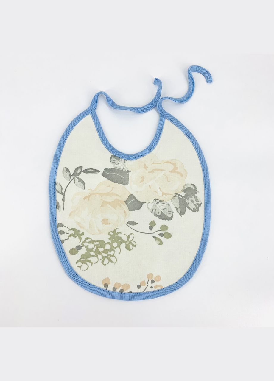 Нагрудник, арт. 312, бежево-блакитний/квіти, розмір 21/25 см, 6-9 міс. Ярослав (357203995)