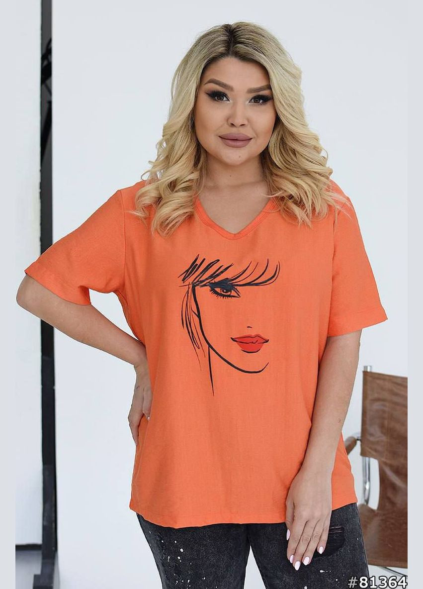 Оранжевая летняя футболка оверсайз с коротким рукавом popluzhnaya