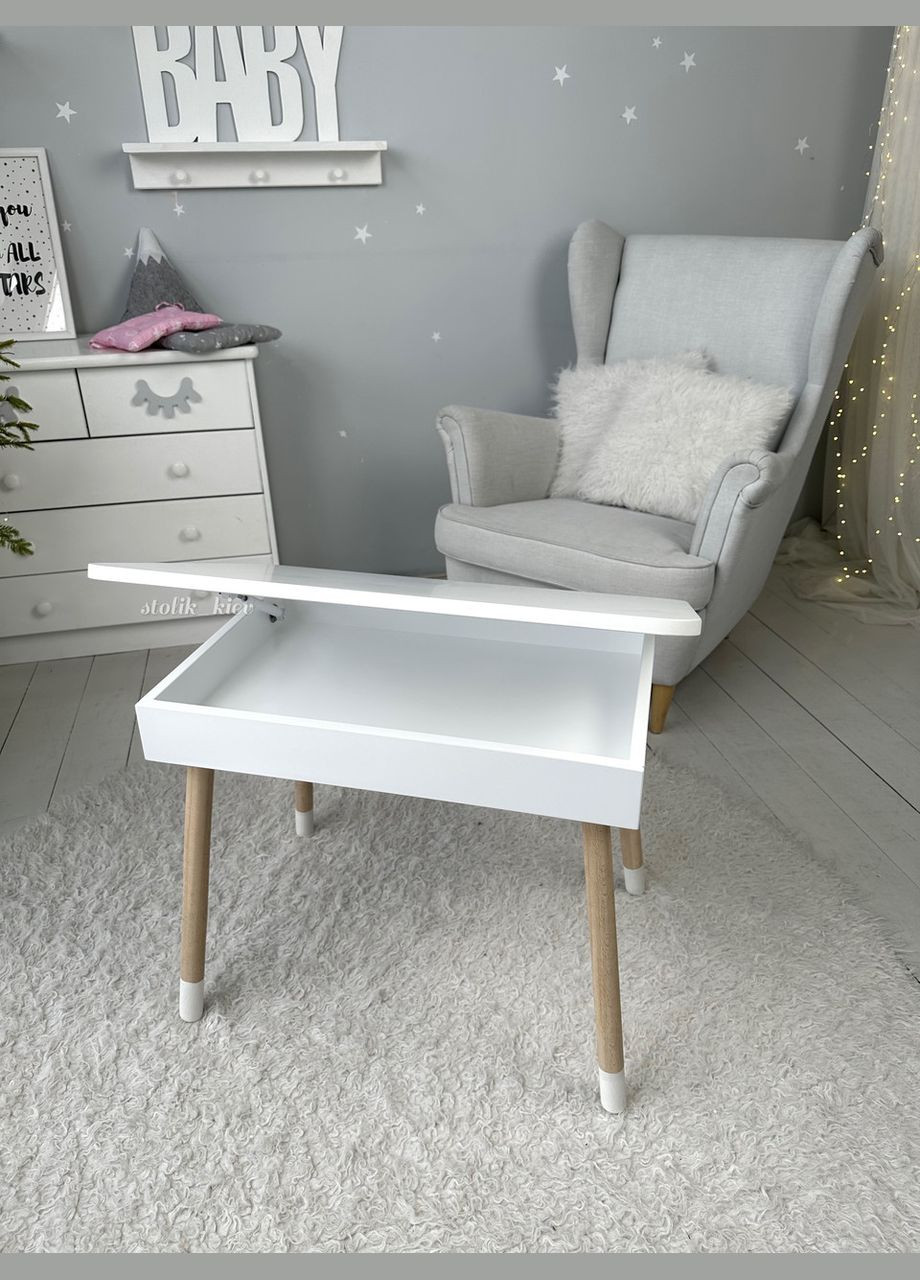 Дитячий столик білий і стільчик корона рожева. Столик із нішею для олівців і розмальовок No Brand (361259087)