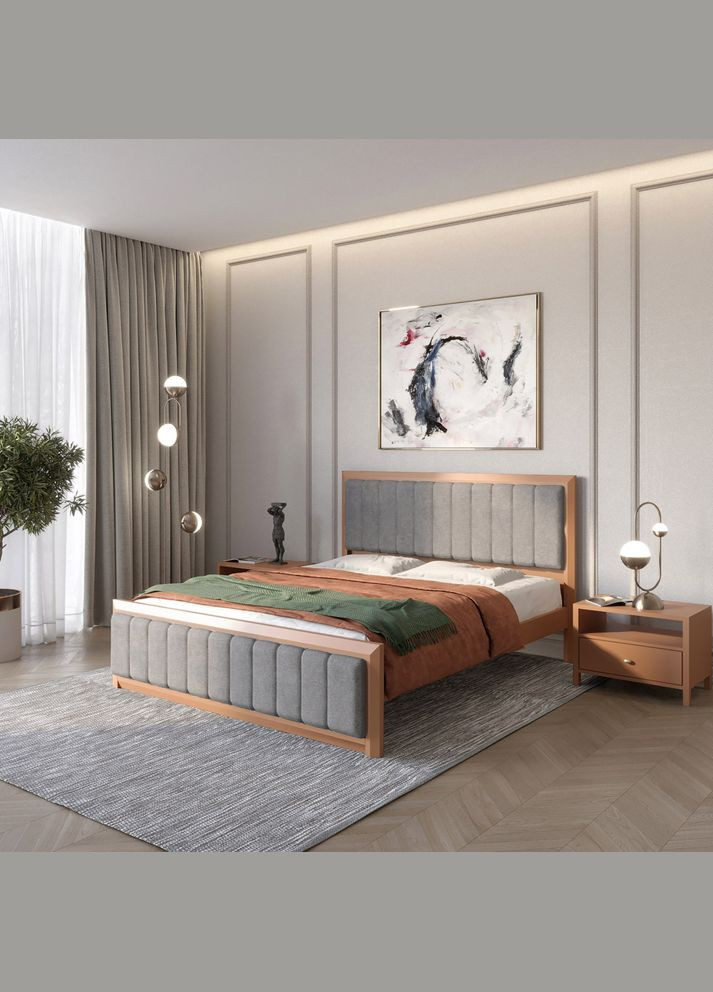 Двуспальная деревянная кровать Барселона Б1 (RAL8025)/Аляска 93 (Серый) 140х200 см (MBG-11818) Mebigrand (368282779)