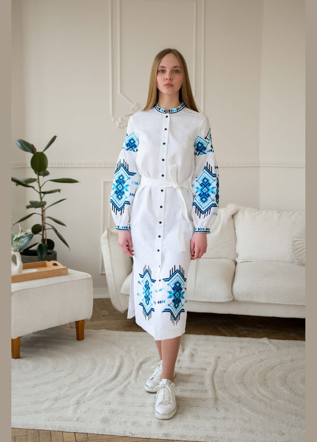 Белая нарядное платье Vyshyvanka лен (299339645)