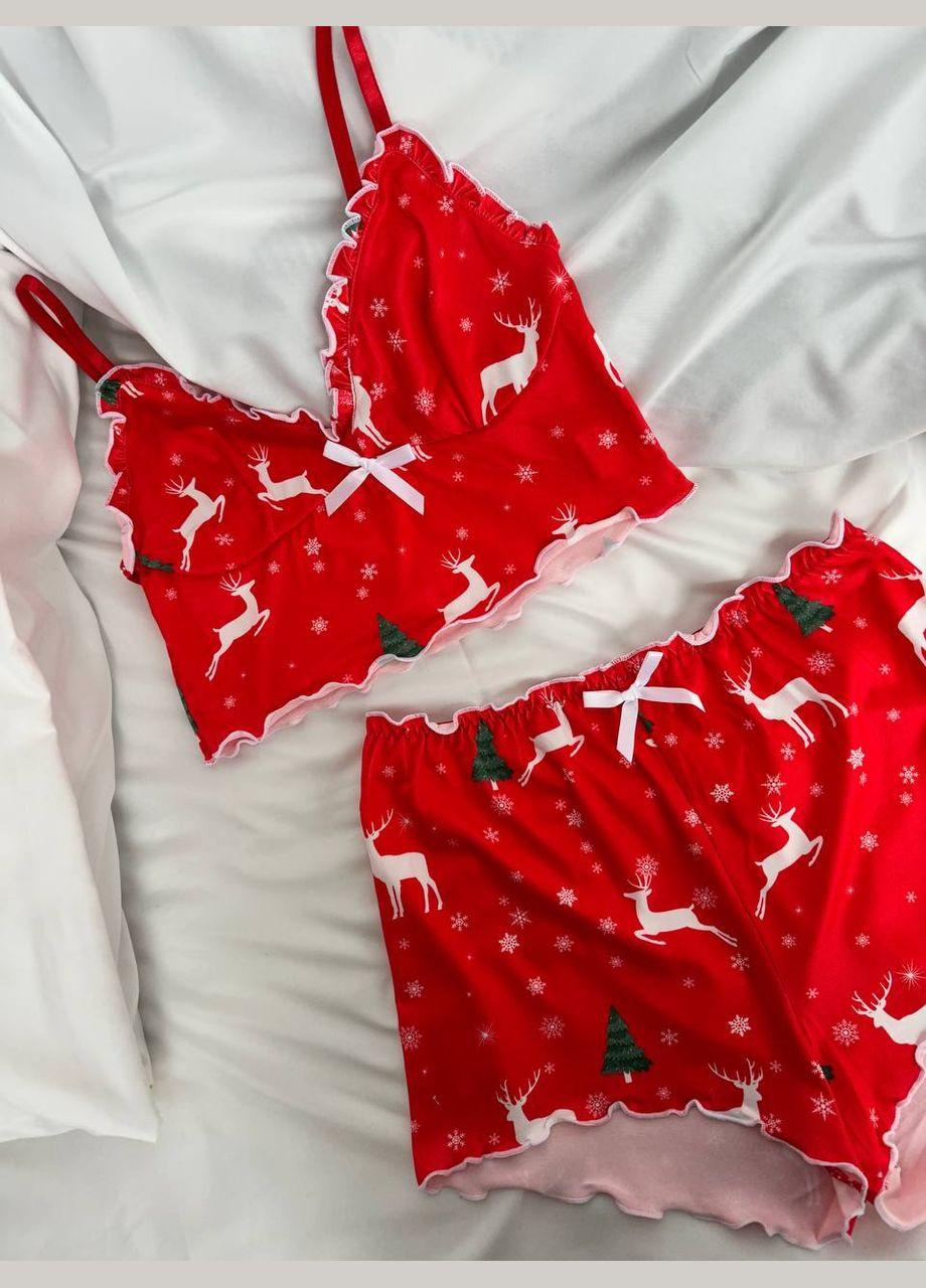 Червона всесезон жіноча піжама домашній костюм майка + шорти No Brand
