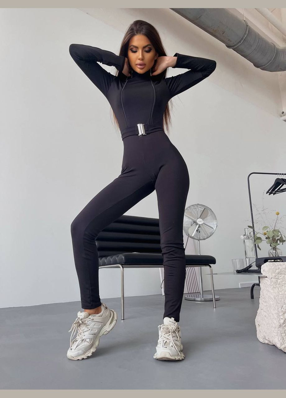 Женский комбинезон No Brand комбинезон-брюки однотонный чёрный спортивный, повседневный, кэжуал, денил